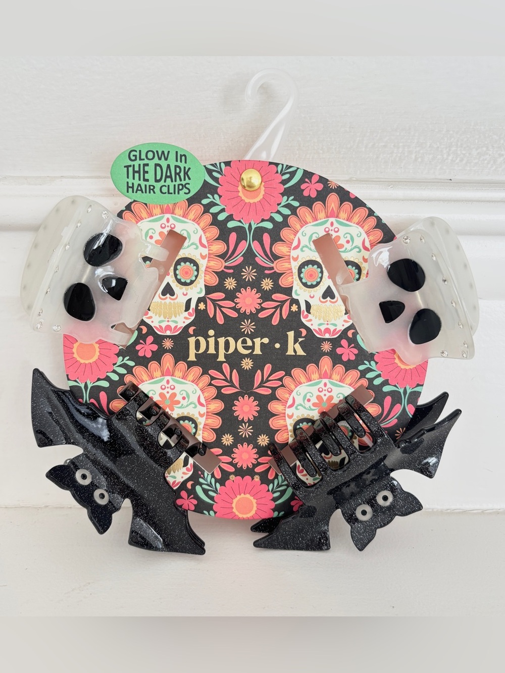 Piper-K Halloween Claw Clips Glow-in-the-Dark Skull & Bat